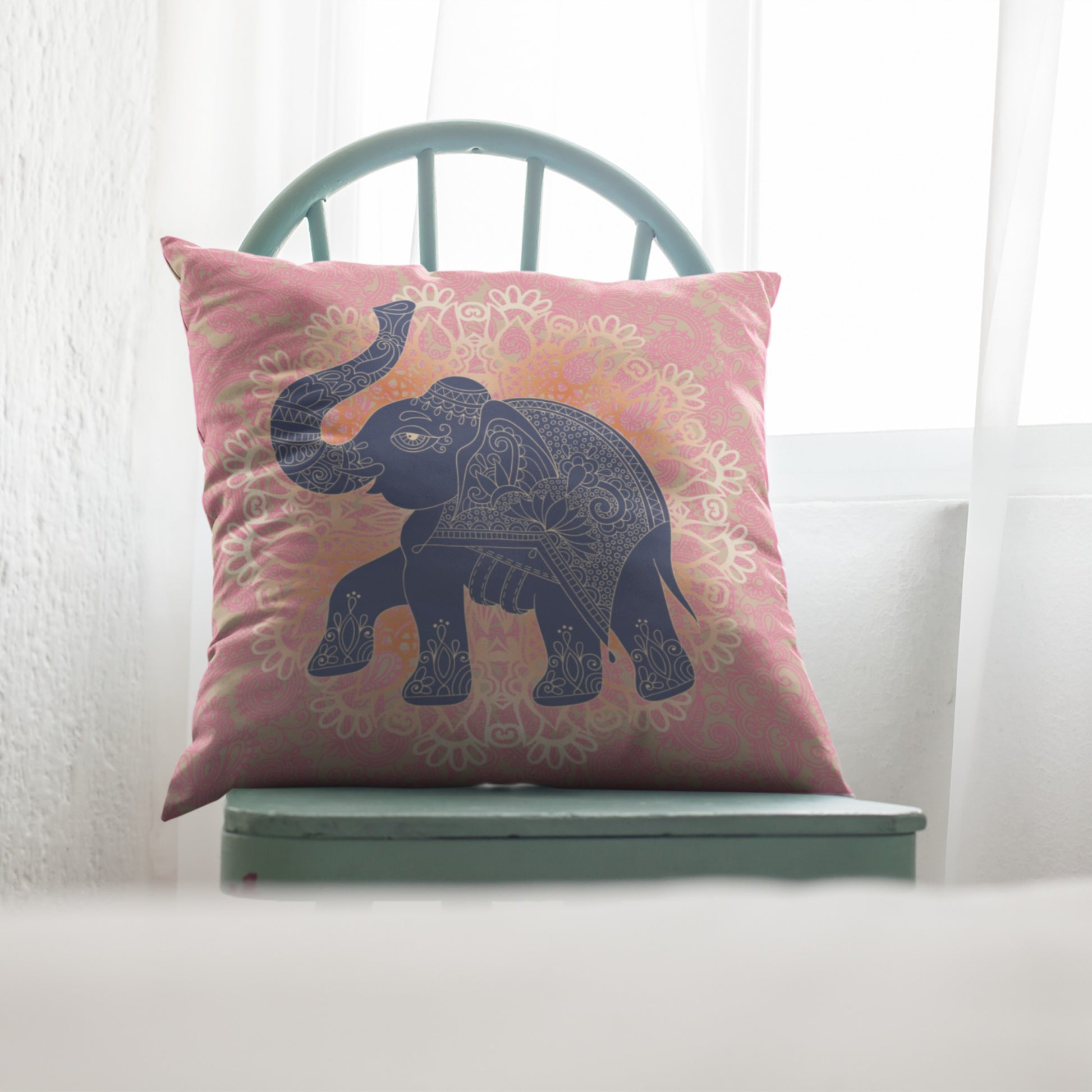 Playful Elephant Design Cushion in Pink