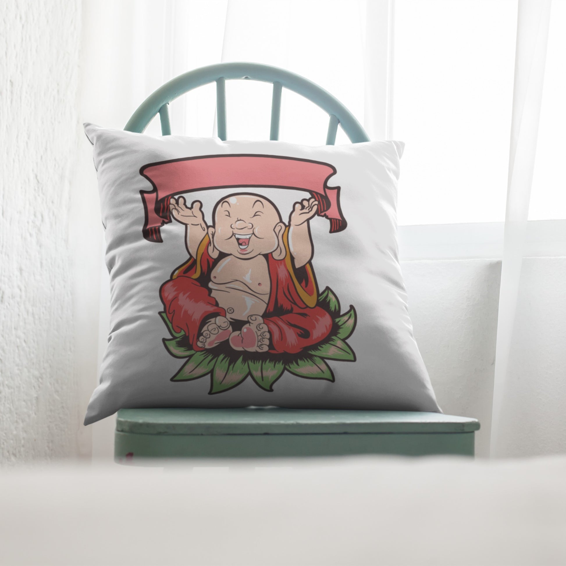 Playful Buddha Illustration Pillow Design