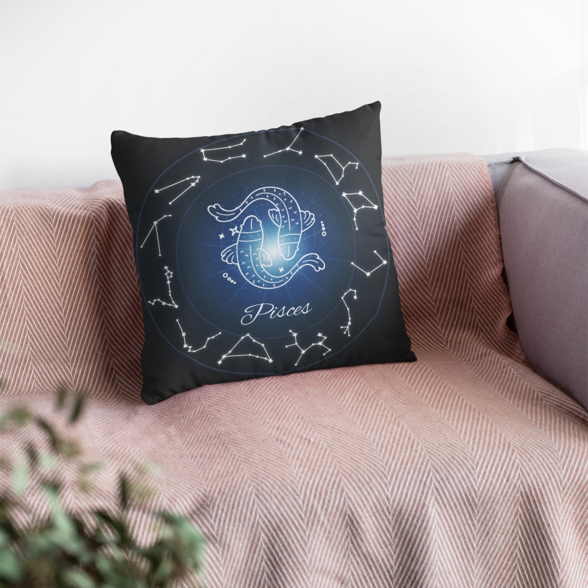 Pisces Zodiac Patterned Throw Pillow