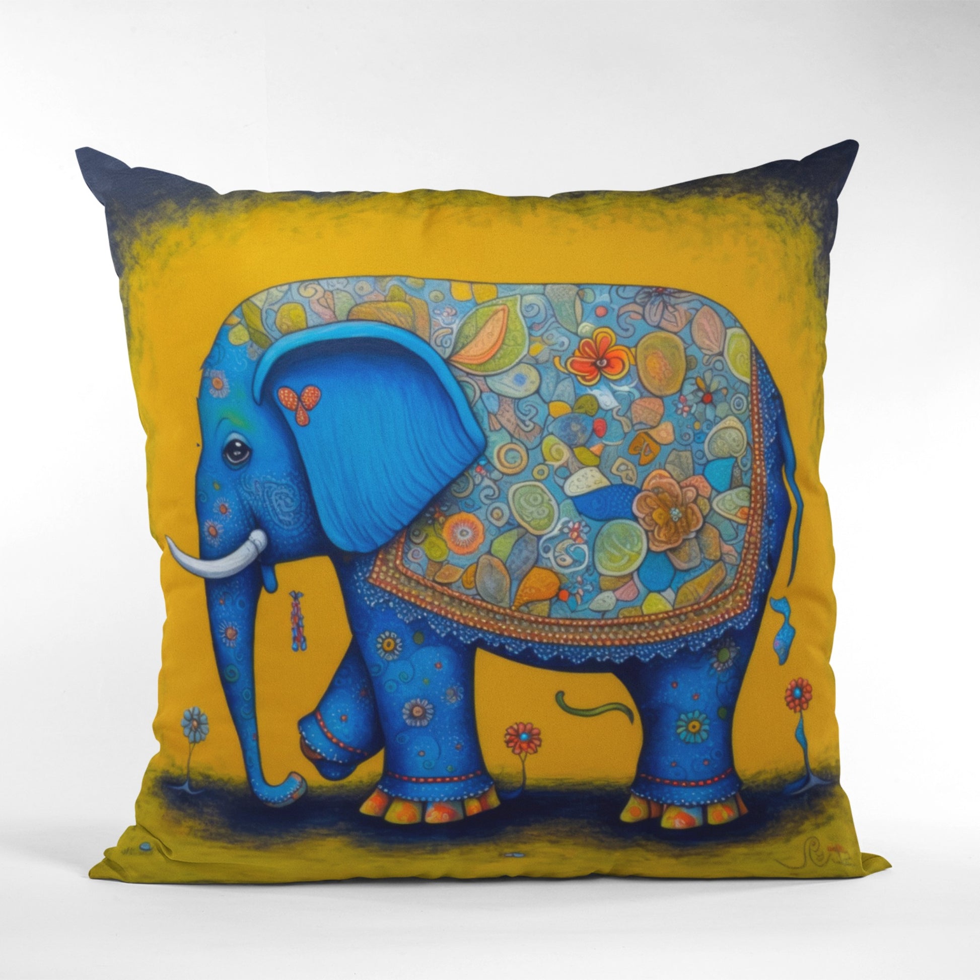Blue Elephant Pattern Throw Pillow