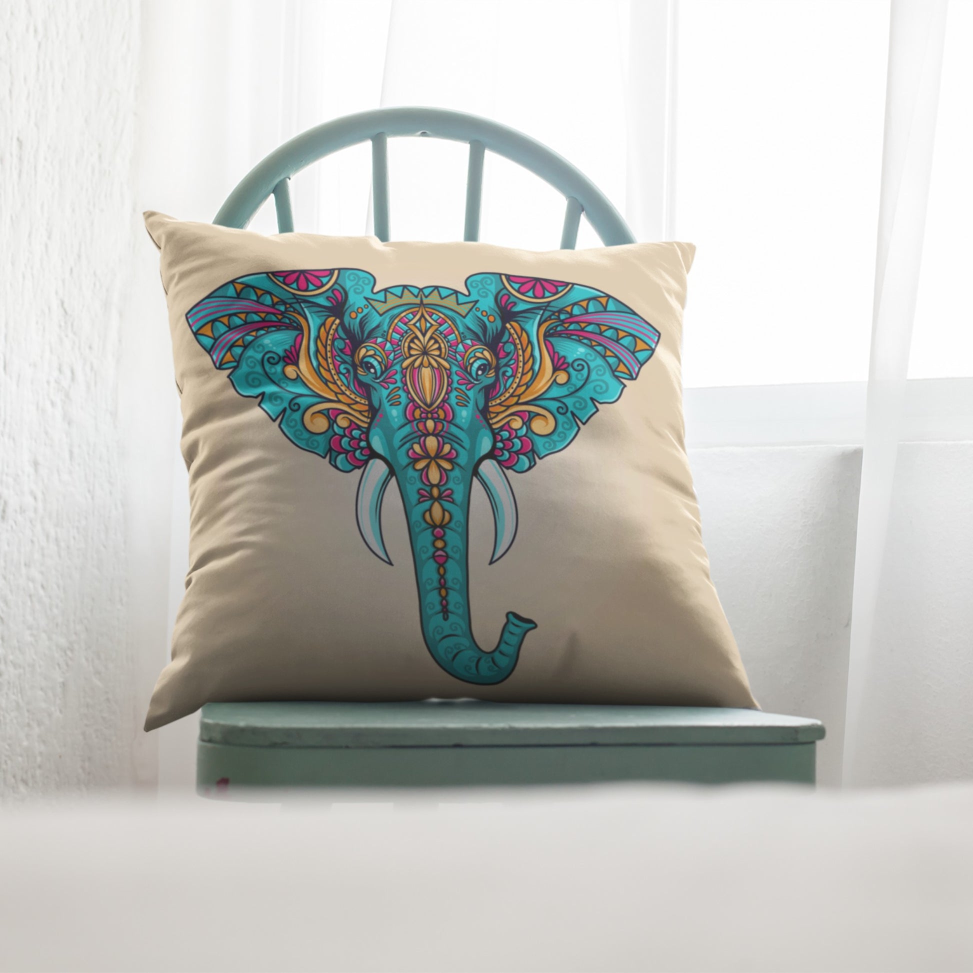 Artistic Boho Elephant Decor Pillow