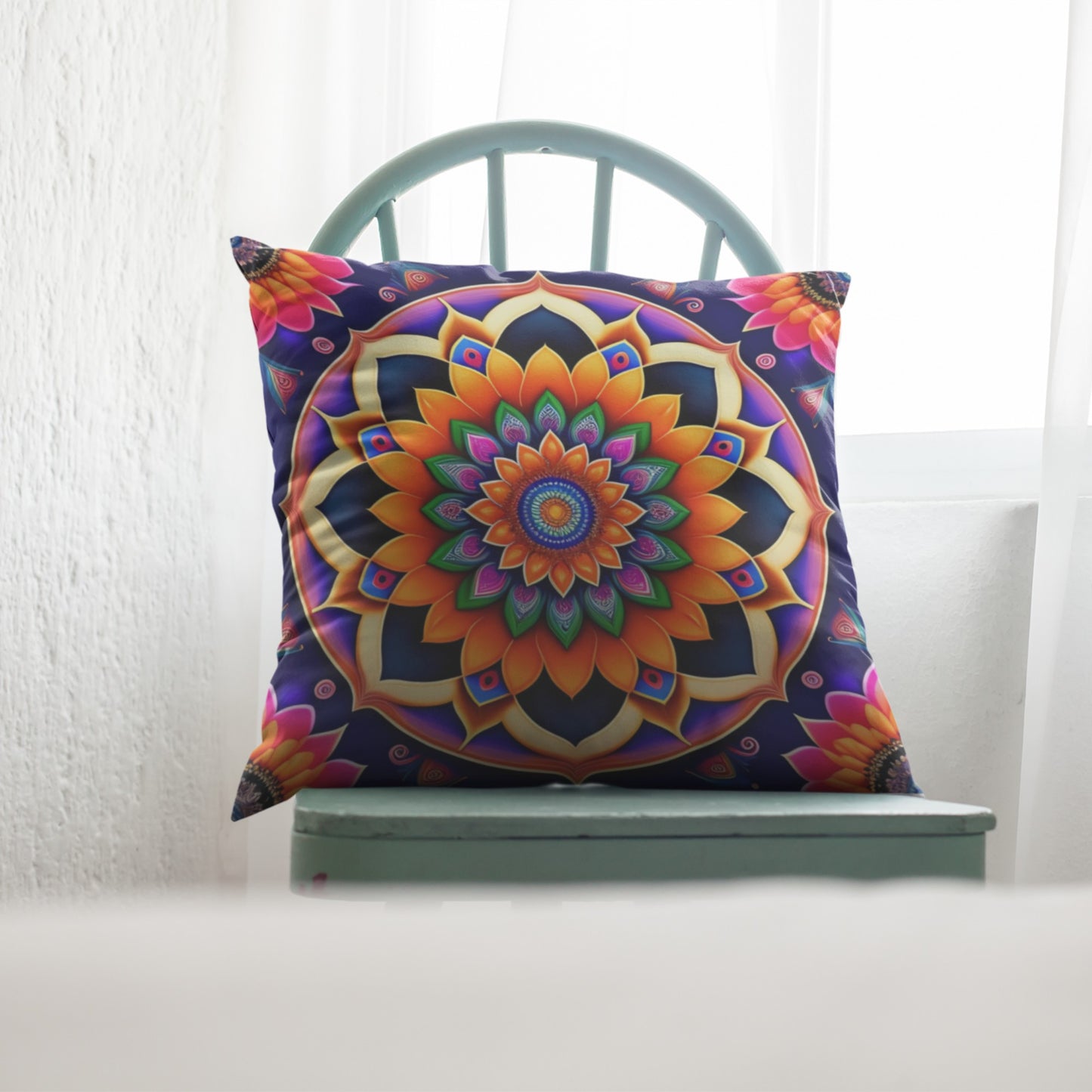 Artistic Colorful Mandala Pillow Design