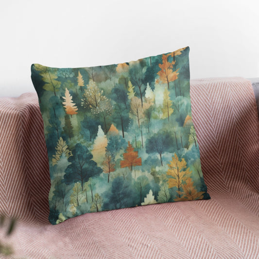 Watercolor Forest Pattern Decorative Throw Pillow