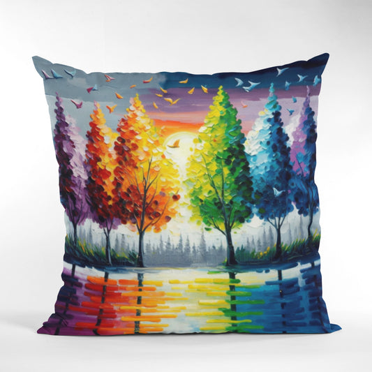 Vibrant Colorful Trees Pattern Decorative Throw Pillow Cushion