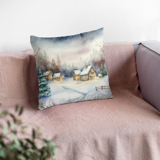 Cozy Under the Snow Village Pattern Throw Pillow Cushion
