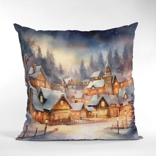 Snow Village Scene Decorative Throw Pillow Cushion