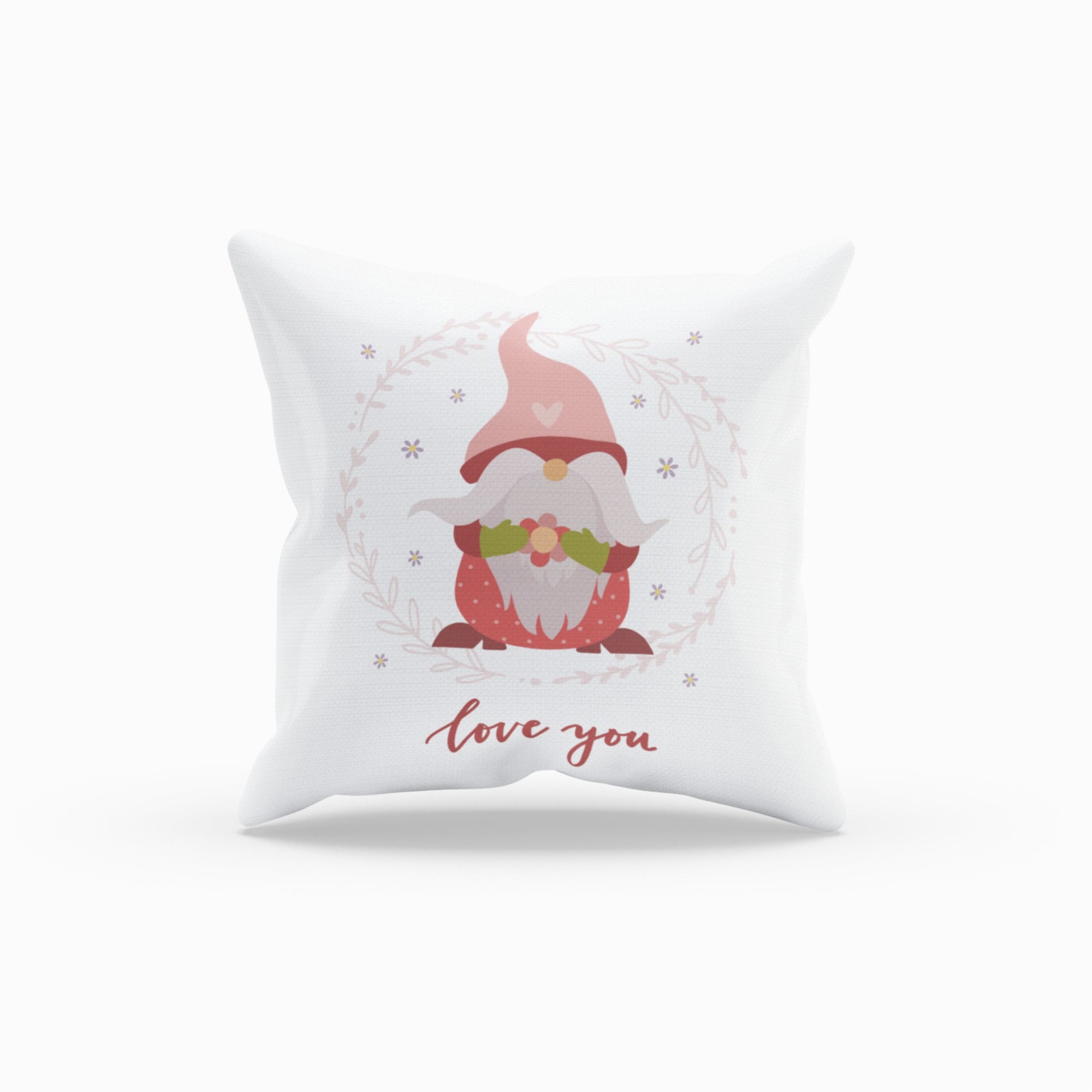 Pillow with Whimsical Gnome Illustrations