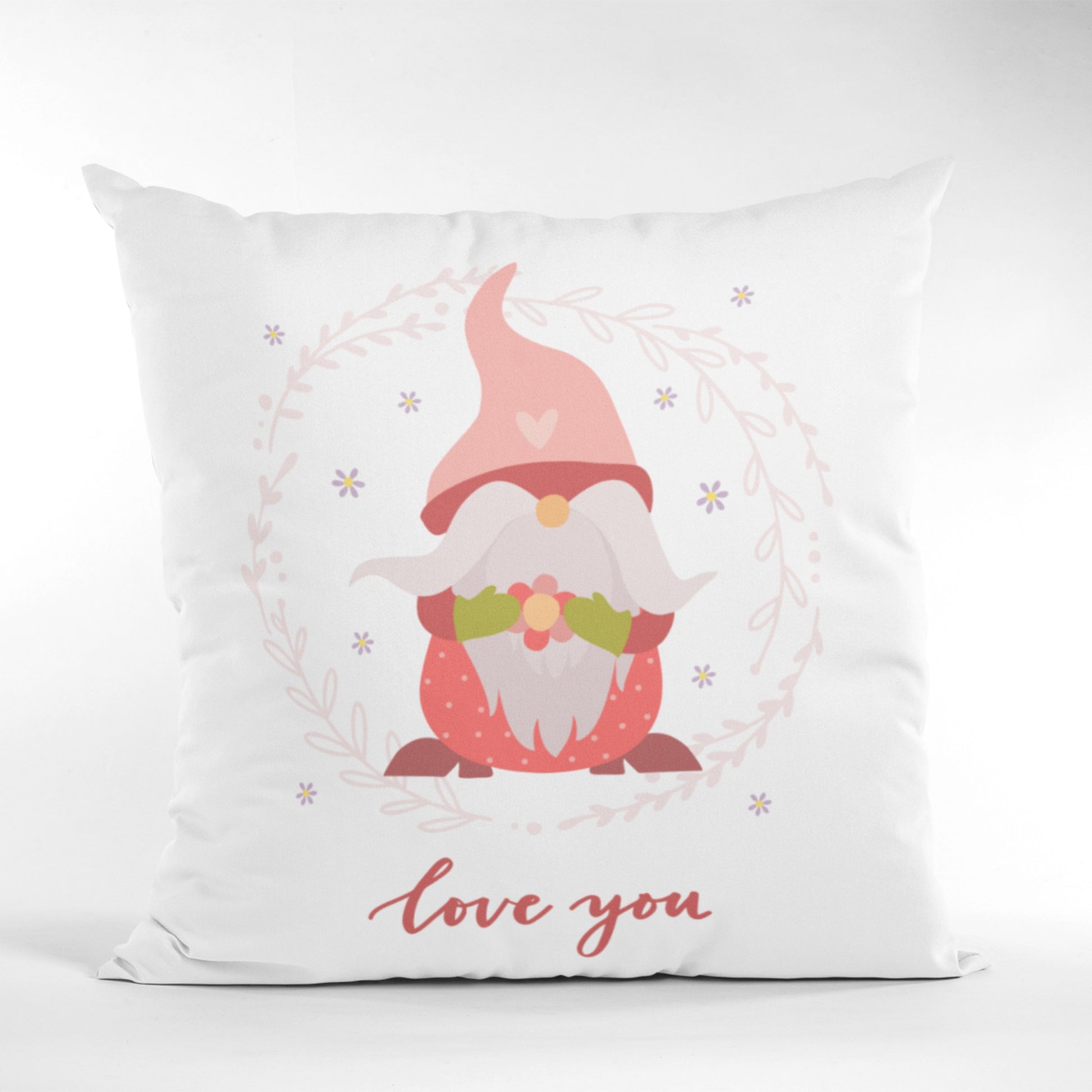 Pillow with Sweet Gnome and Love Message Design