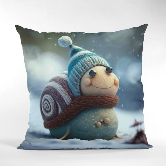 Joyful Happy Snail Walk Winter Throw Pillow Cushion
