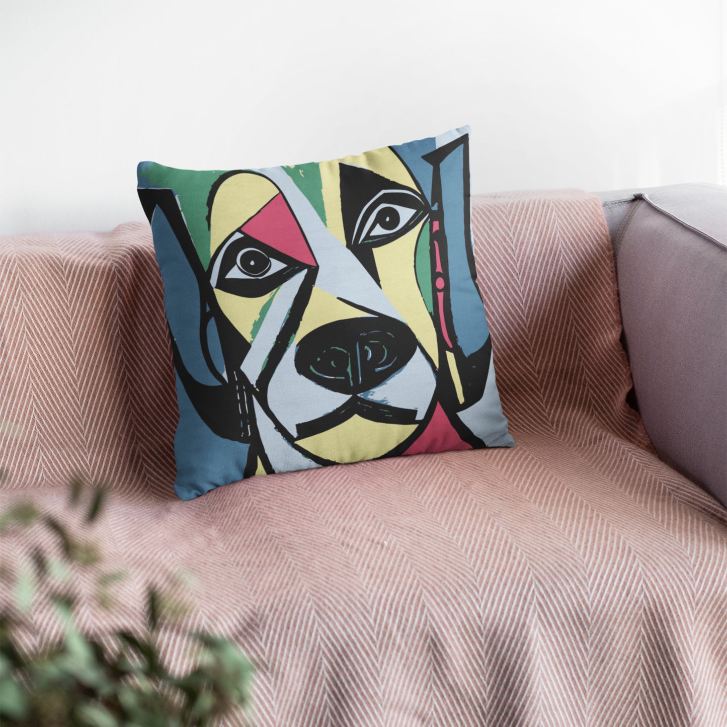 Whimsical Dog Illustration Pillow Design