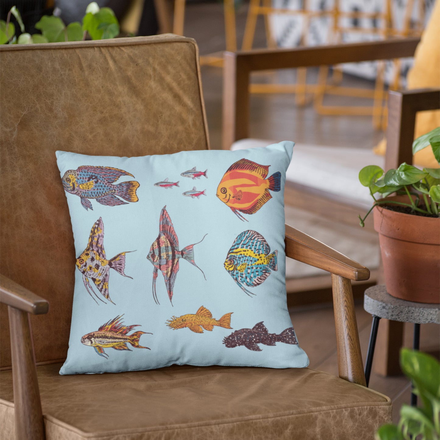 Colorful Fish Illustration Pillow Design
