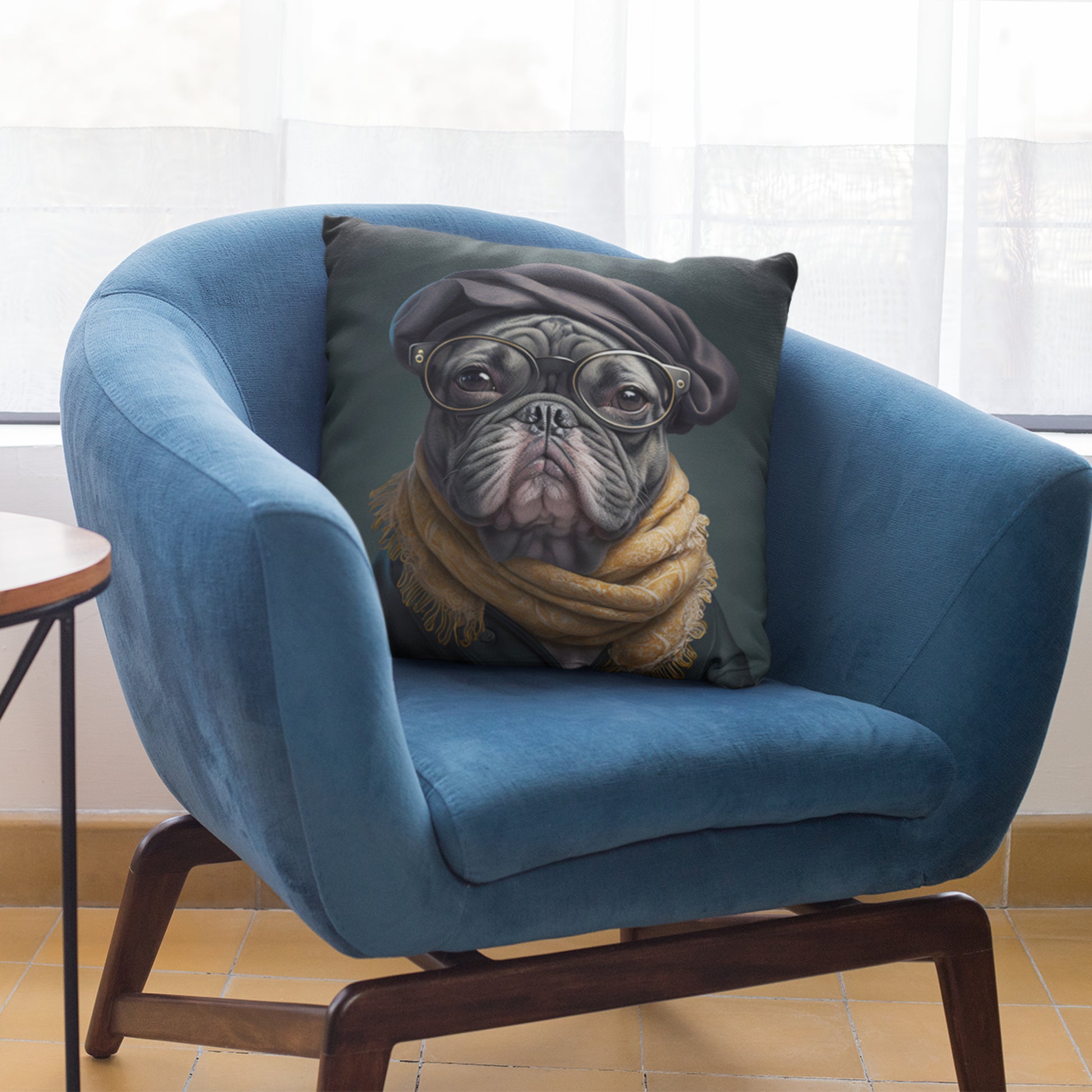 Stylish Printed Throw Pillow with Artist Bulldog