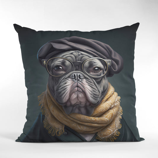 Artist Bulldog Throw Pillow