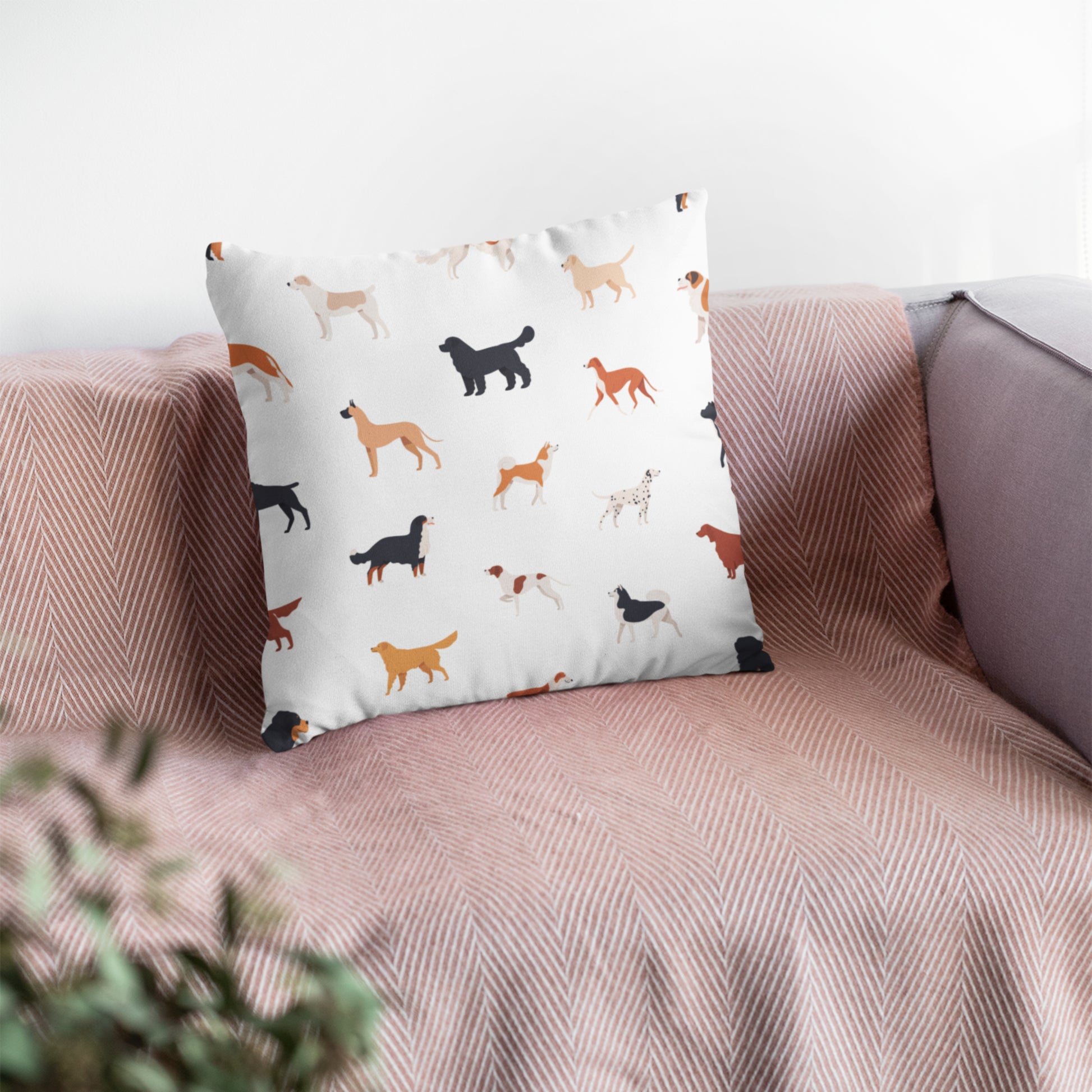Stylish Printed Throw Pillow with Cute Dogs