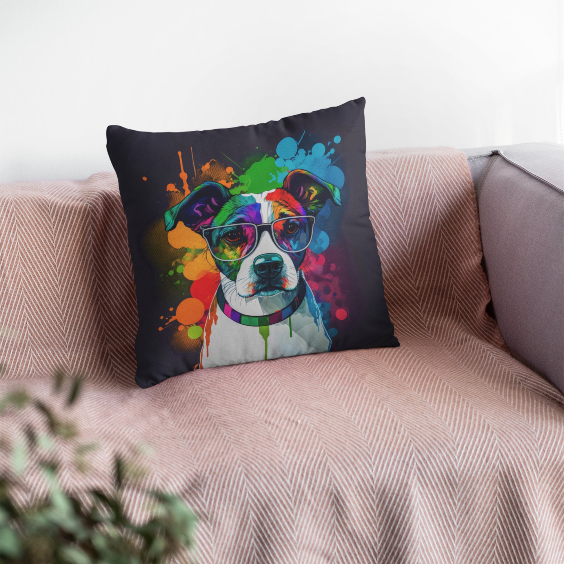 Charming Colourful Dog Print Pillow