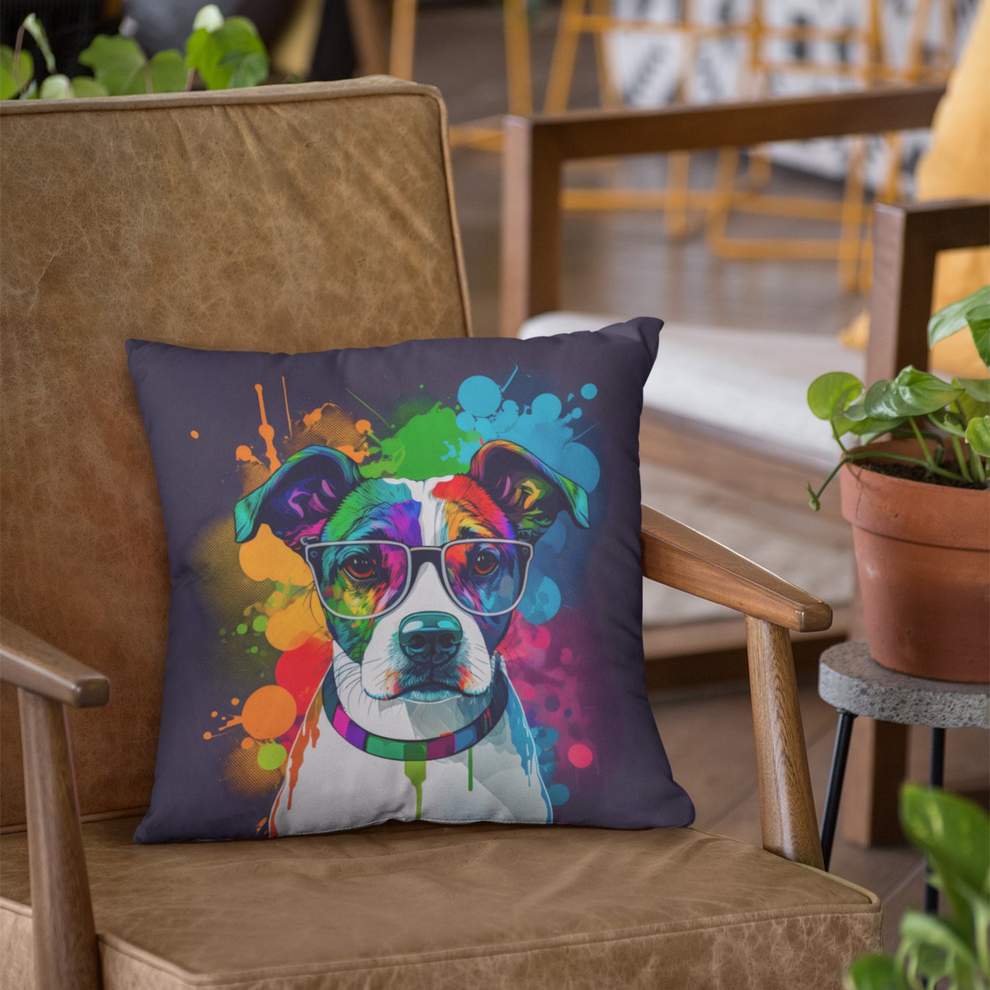 Playful Painting Dog Illustration Cushion