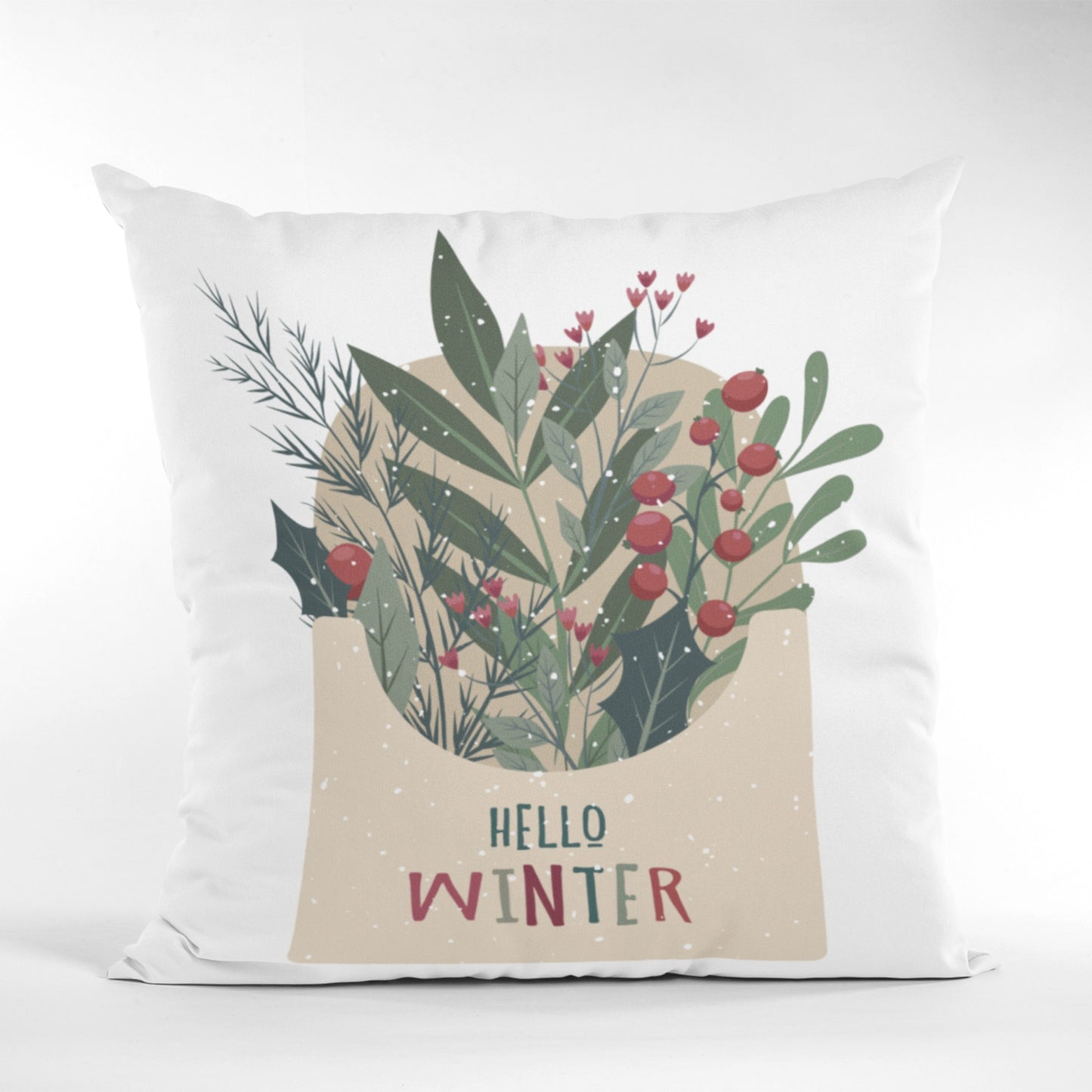 Cozy Pillow with a Hello Winter Floral Design