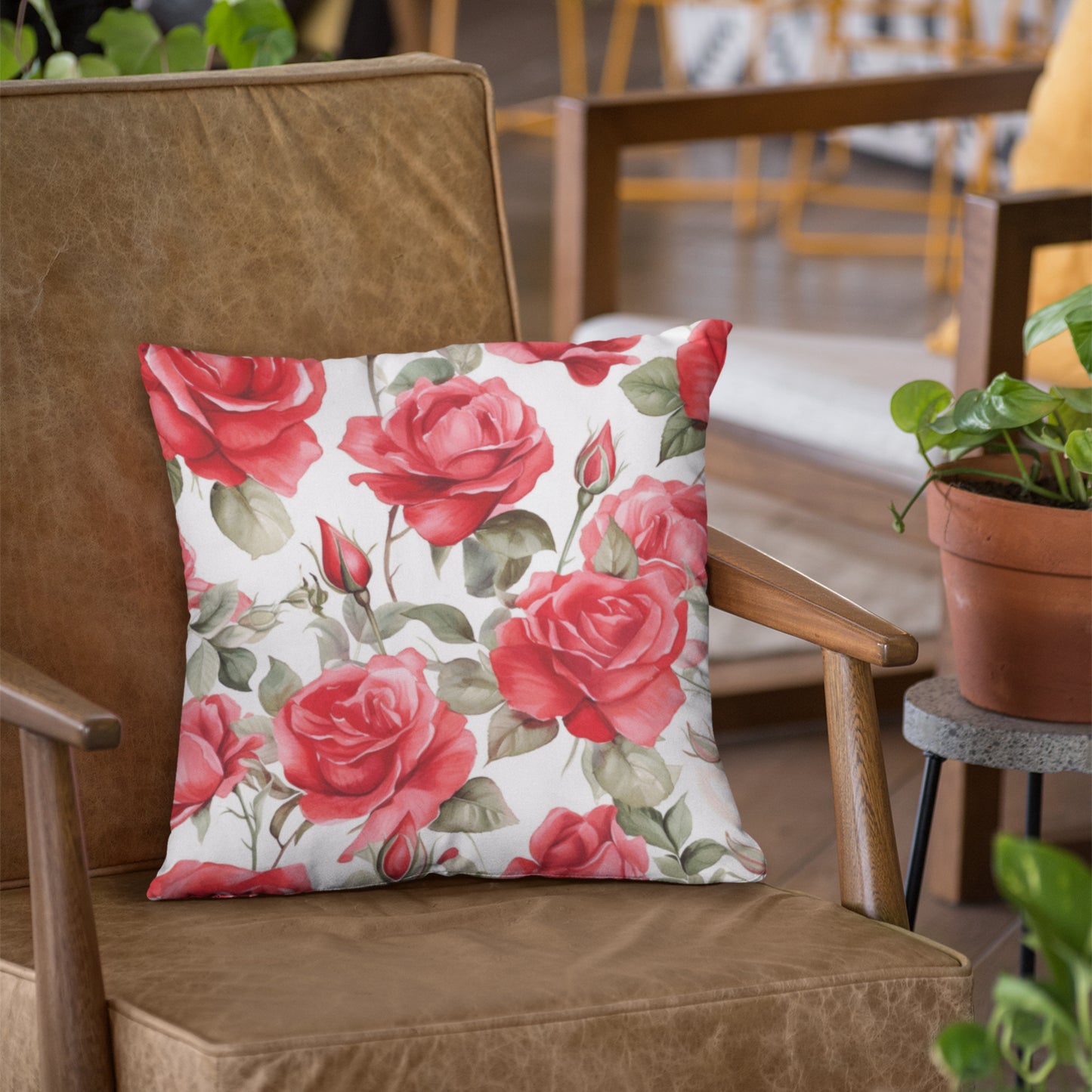 Red Rose Floral Throw Pillow