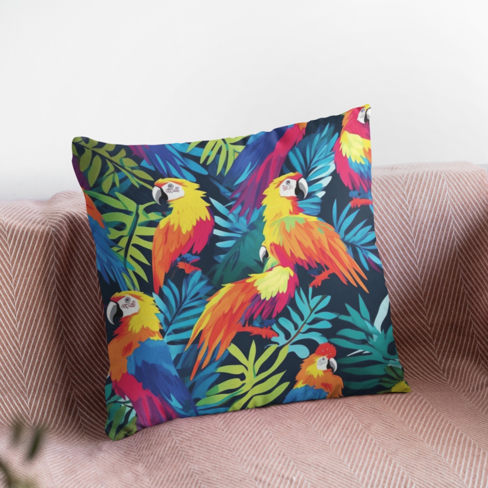 Colourful Parrots Throw Pillow