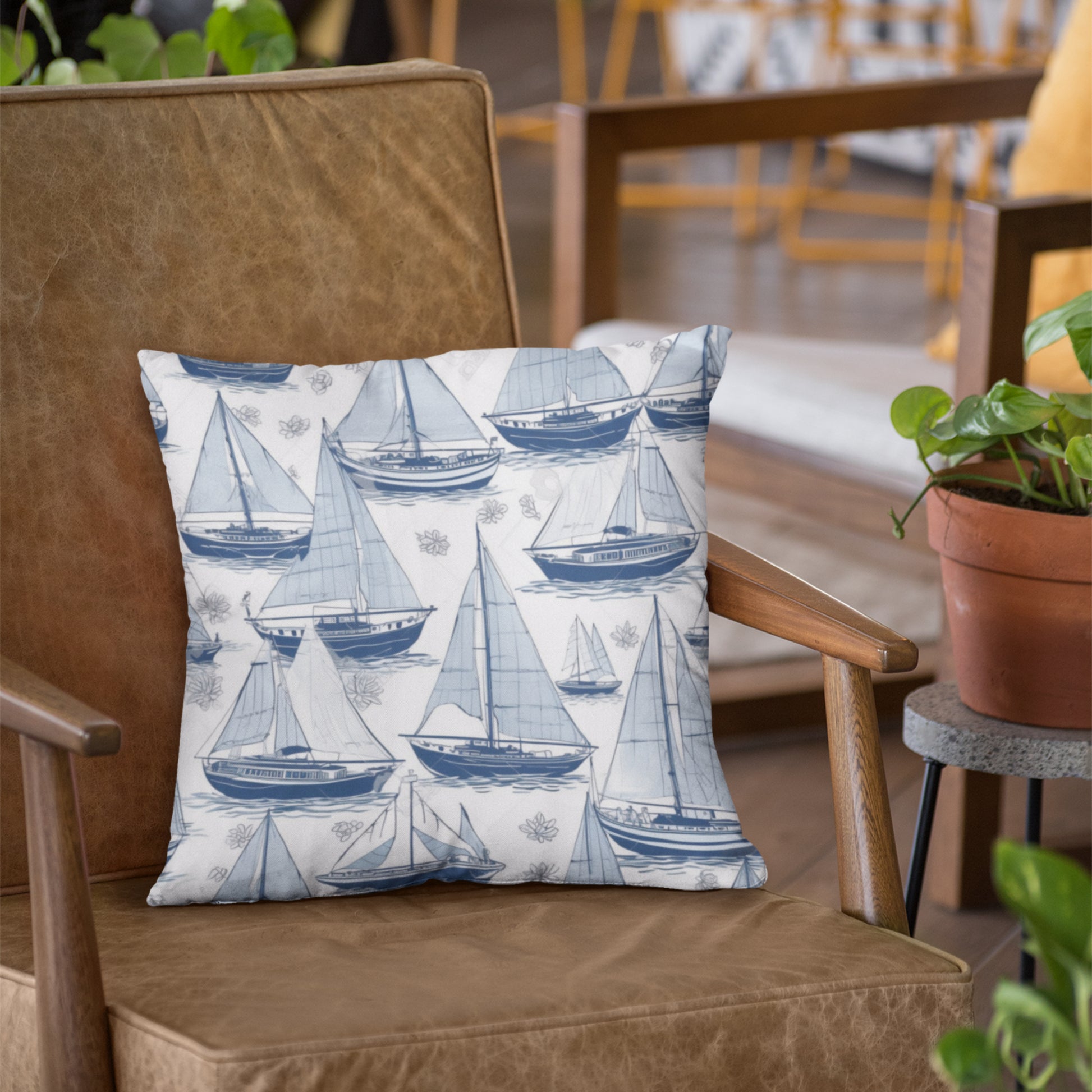Sailboat Pattern Throw Pillow