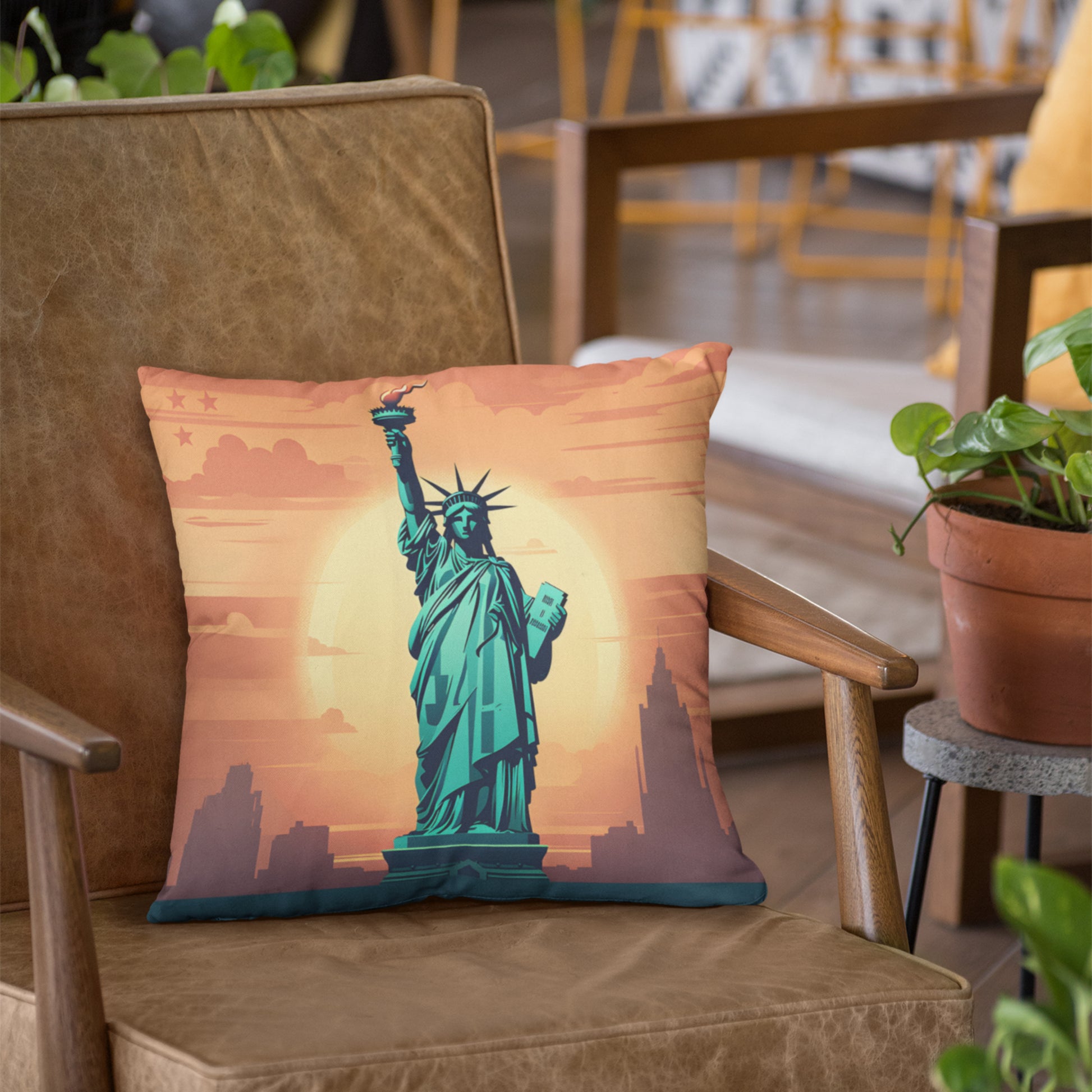 Liberty Statue Pattern Throw Pillow