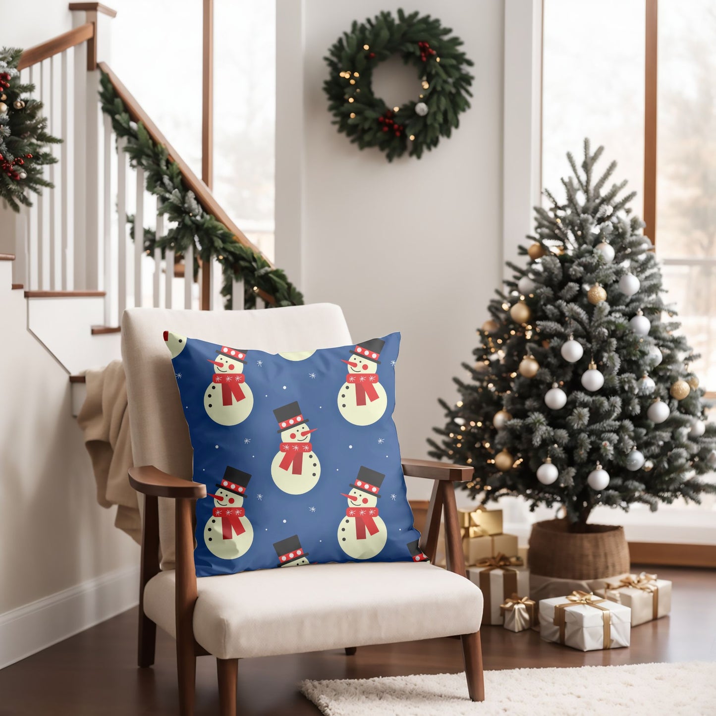 Cozy Pillow with Whimsical Snowman Design