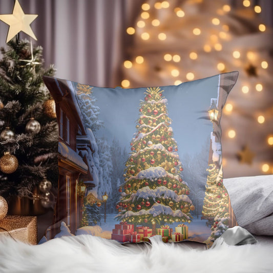 Close-up of the Festive Christmas Tree Pattern on the Pillow