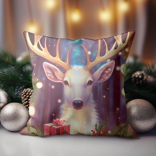 Close-up of the Festive Christmas Deer Pattern on the Pillow