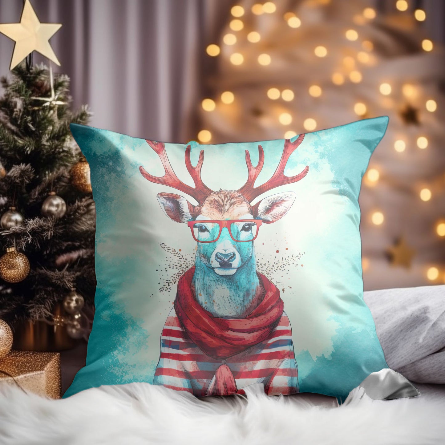 Deer Design Pillow Cover in a Cozy Setting