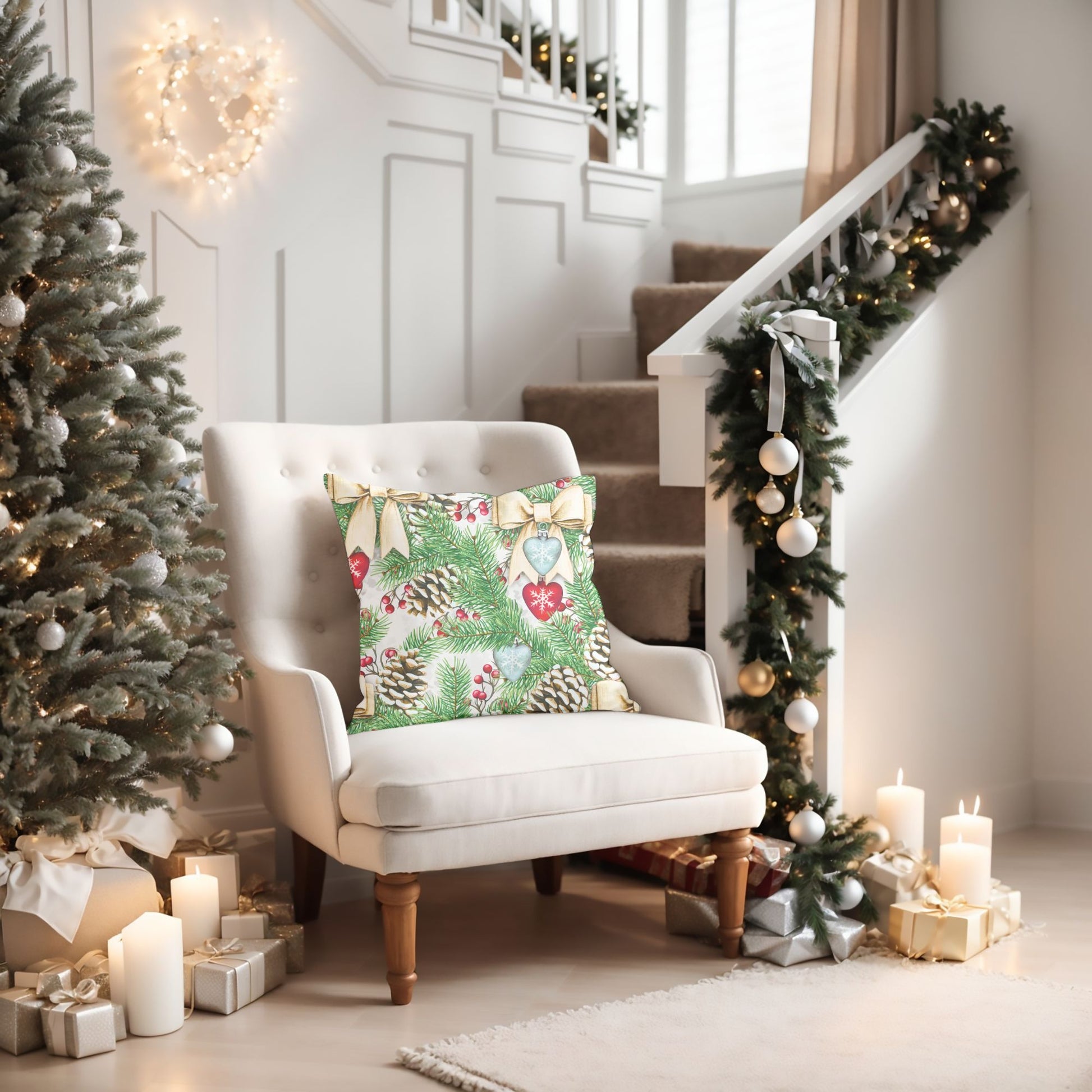 Cozy Living Room Decor with Green Christmas Pillow