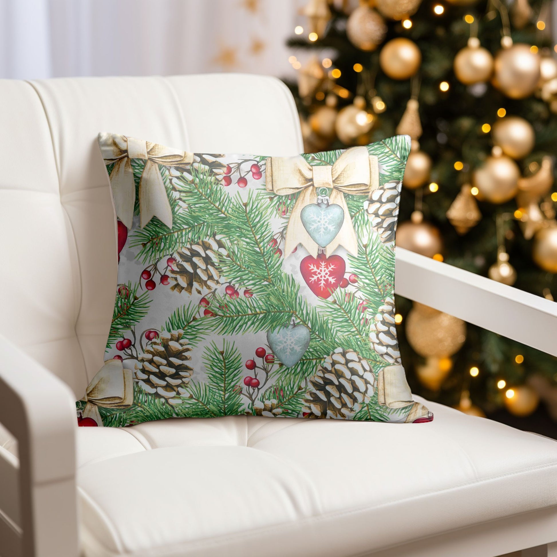 Detail of the Green Christmas Design on the Festive Pillow