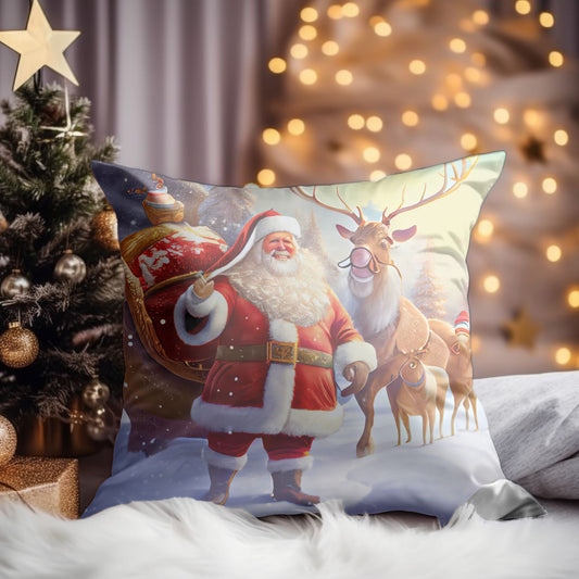 A Cozy Living Room with the Santa Claus Pattern Throw Pillow