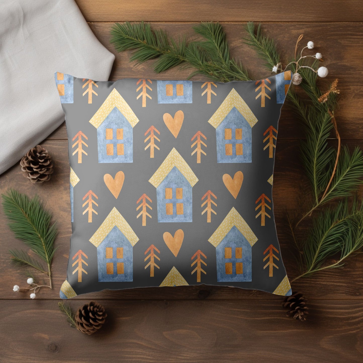 Detail of the Christmas Home Design on the Festive Pillow