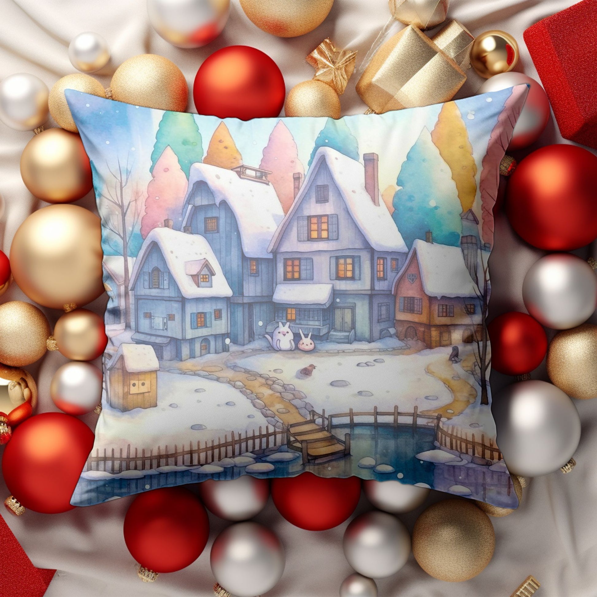 Whimsical Christmas Village Illustration in Decor