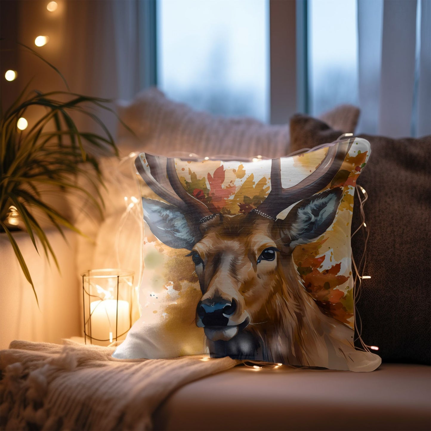Homeezone's Whimsical Reindeer Printed Throw Pillow