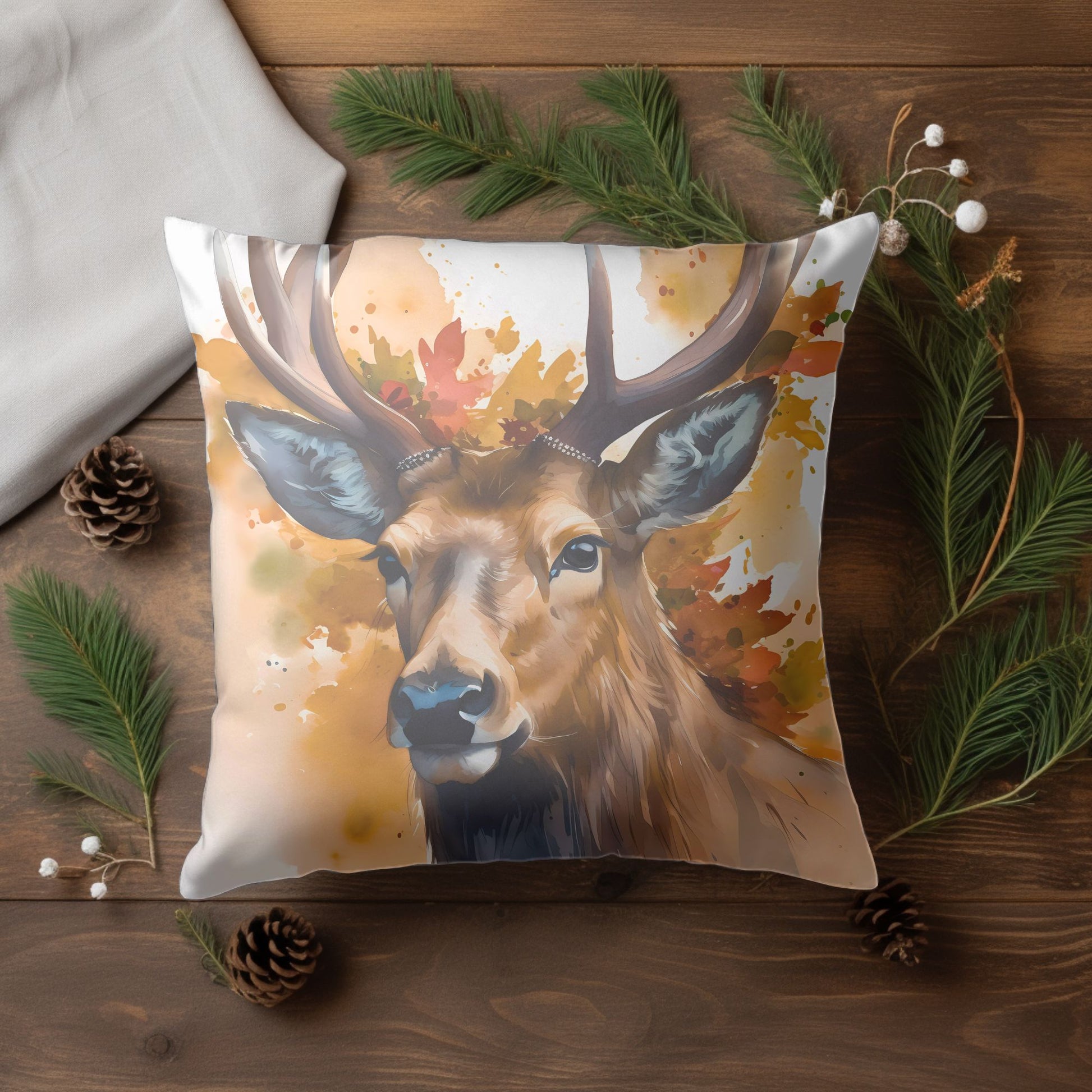 Cozy Living Room Decor with Whimsical Reindeer Pillow