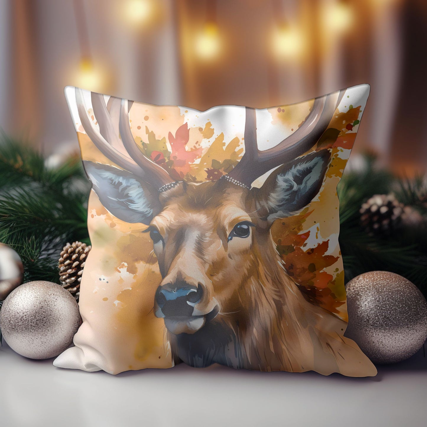 Whimsical Reindeer Printed Throw Pillow