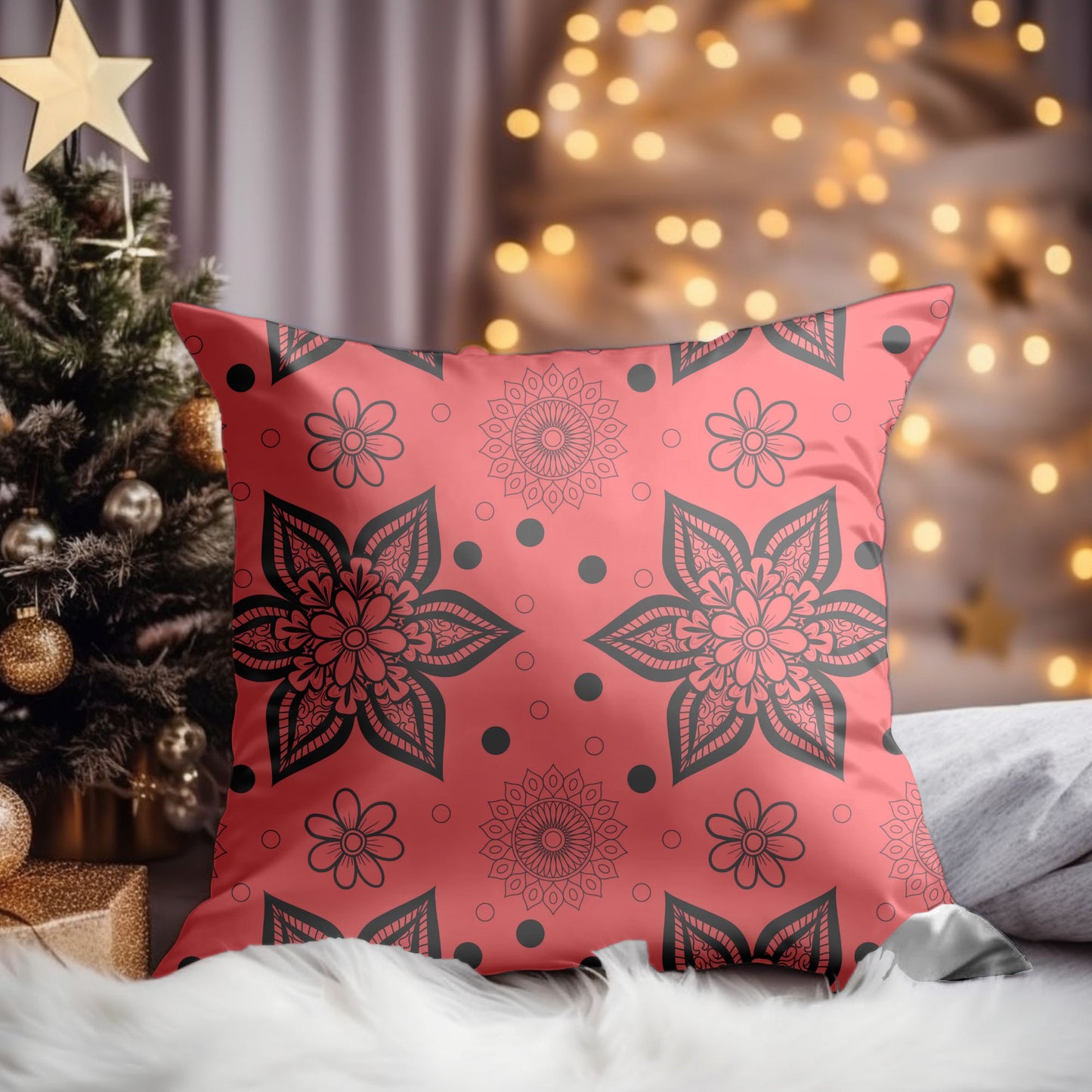 Classic Red and White Candy Cane Christmas Pillow