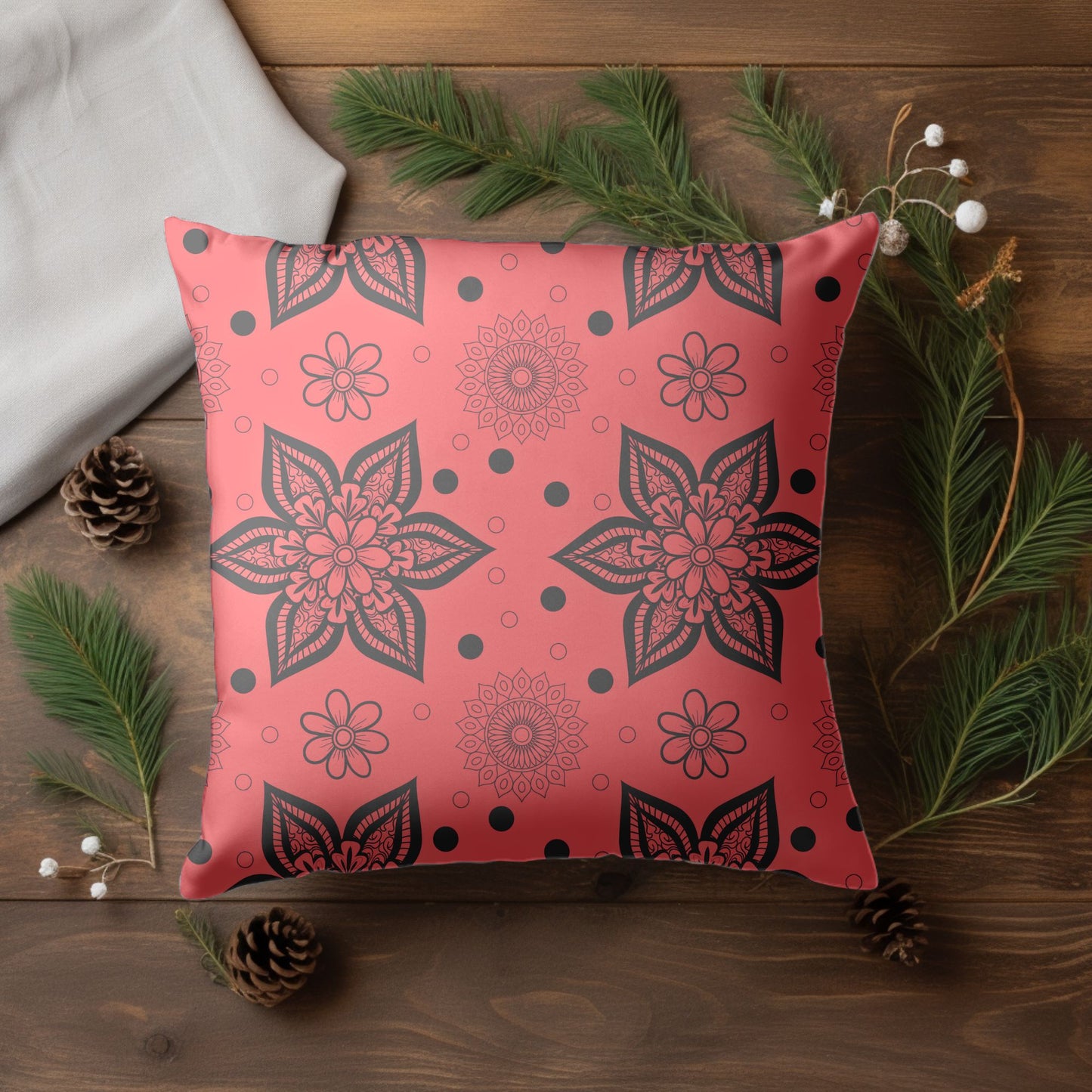 Elegant Red Christmas Pillow with Gold Accents