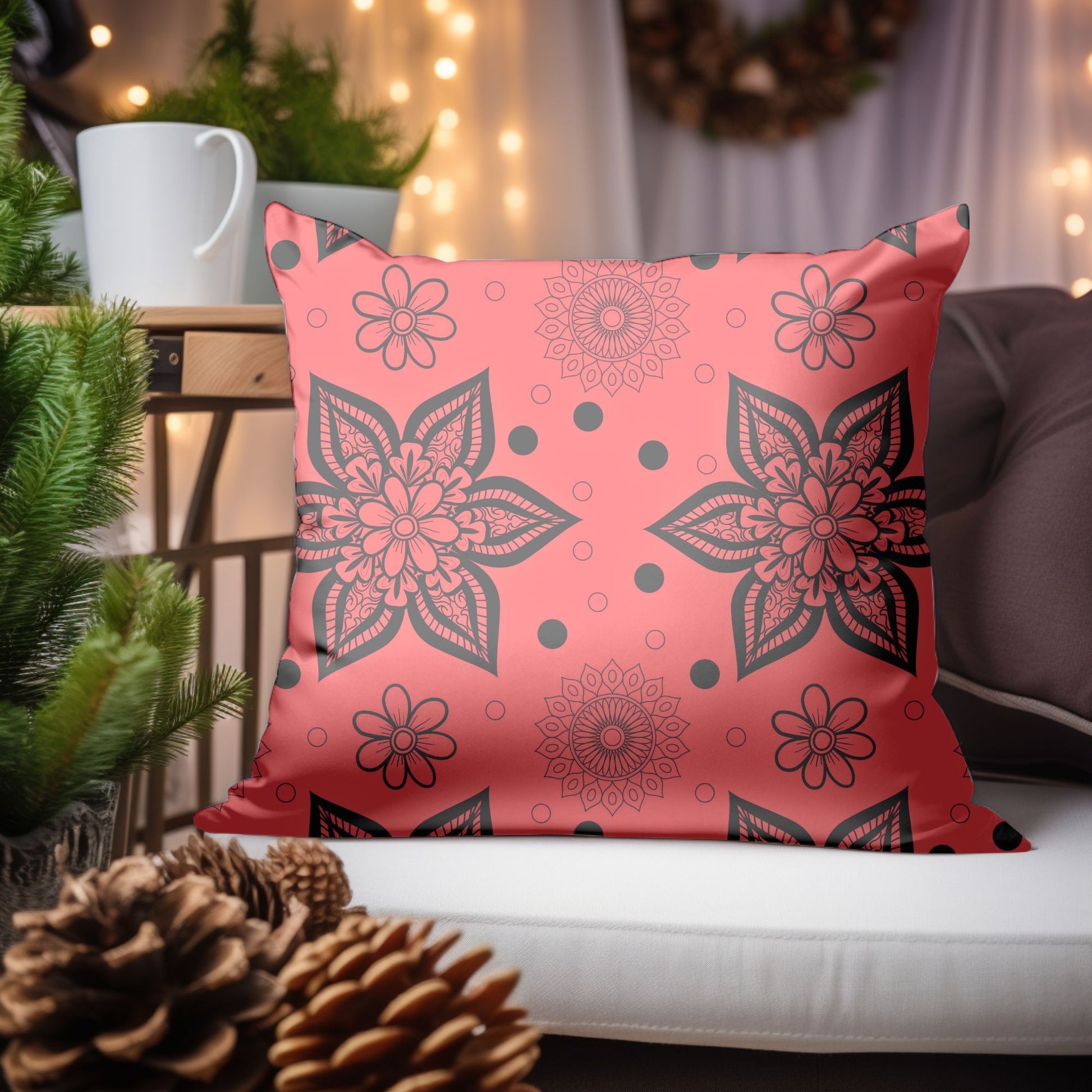 Red Christmas Pillow with Jingle Bells and Bows