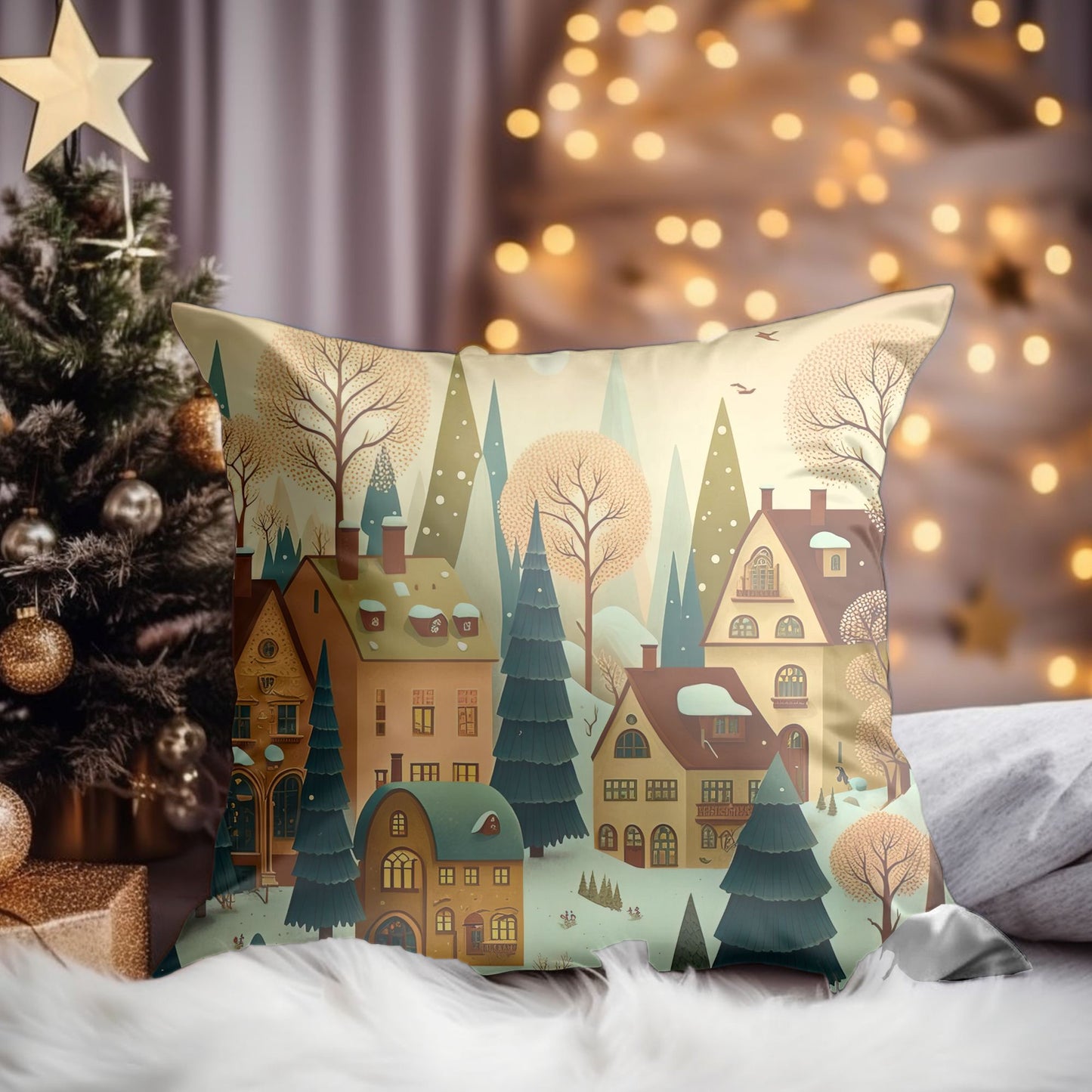 Homeezone's Christmas Village Throw Pillow