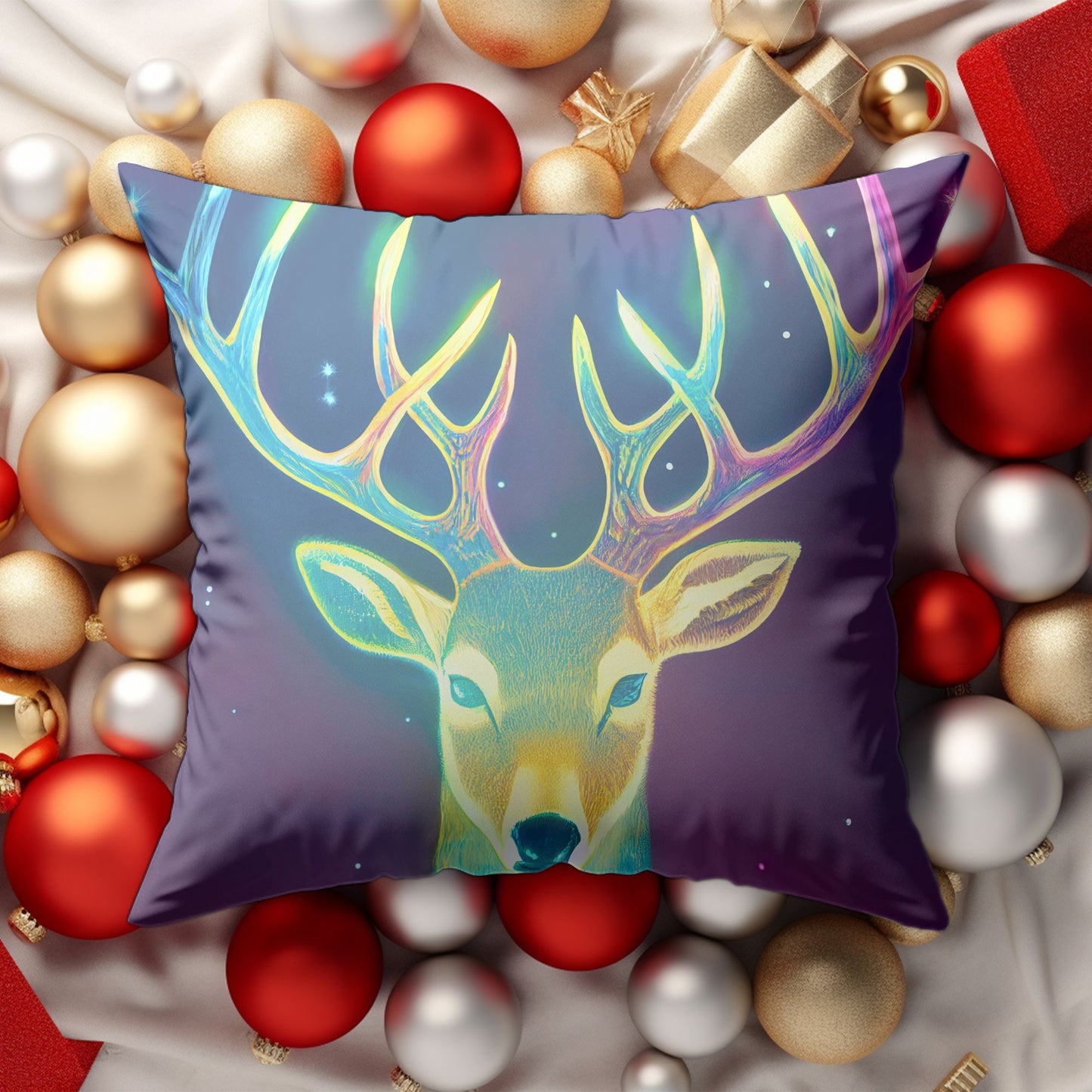 Colorful Reindeer Motif Cushion Cover for Holiday Season