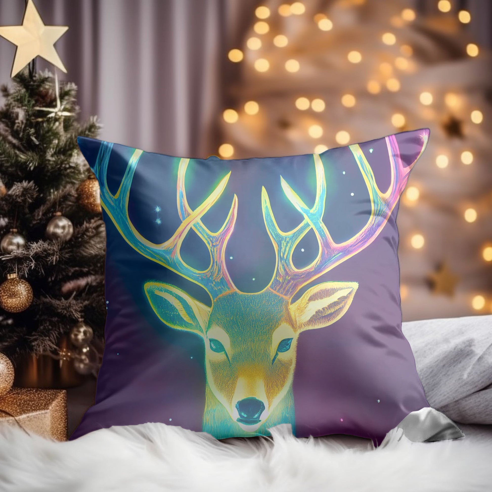Reindeer and Snowflakes Patterned Throw Pillow Cover