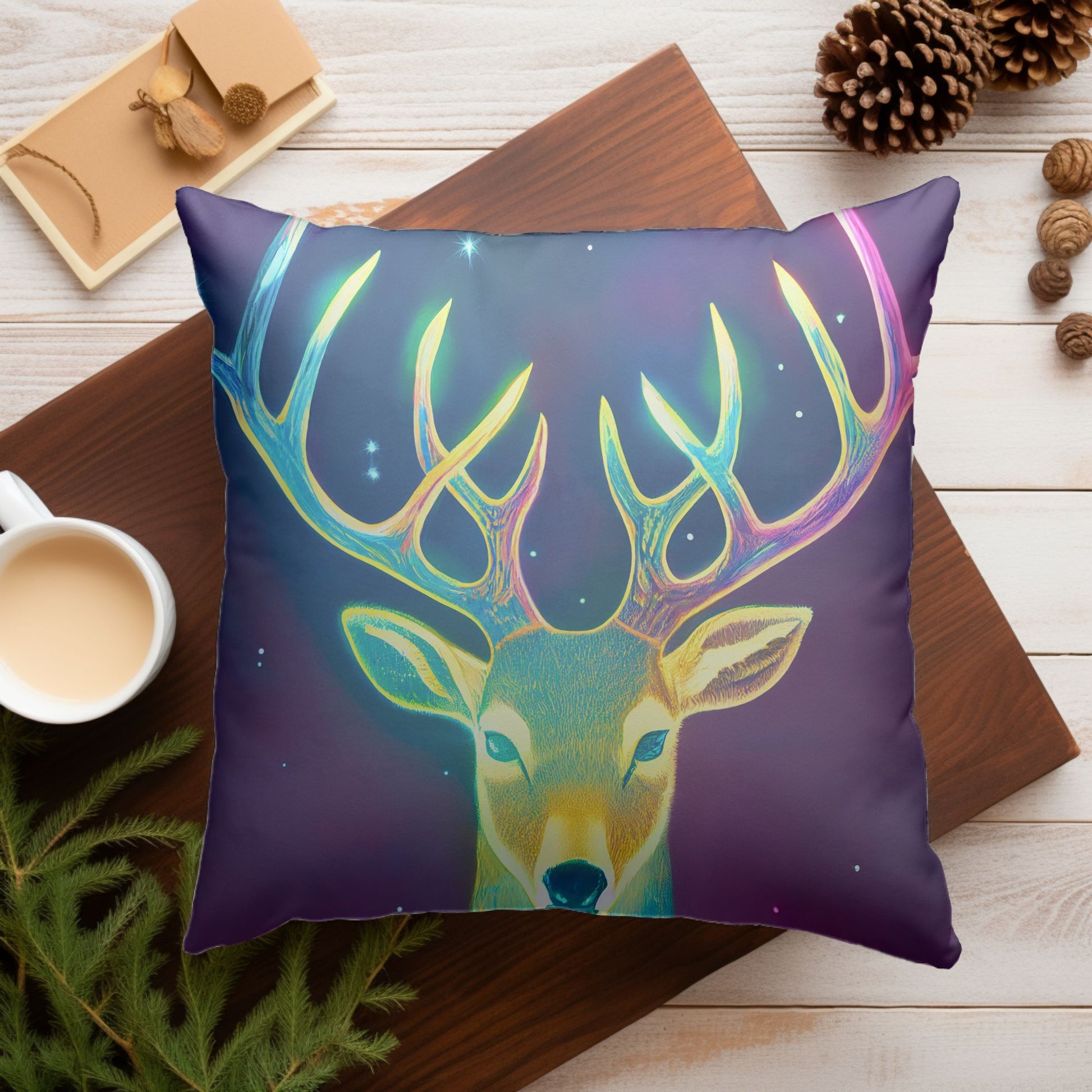 Detailed Close-up of Colorful Reindeer Pattern Cushion Cover