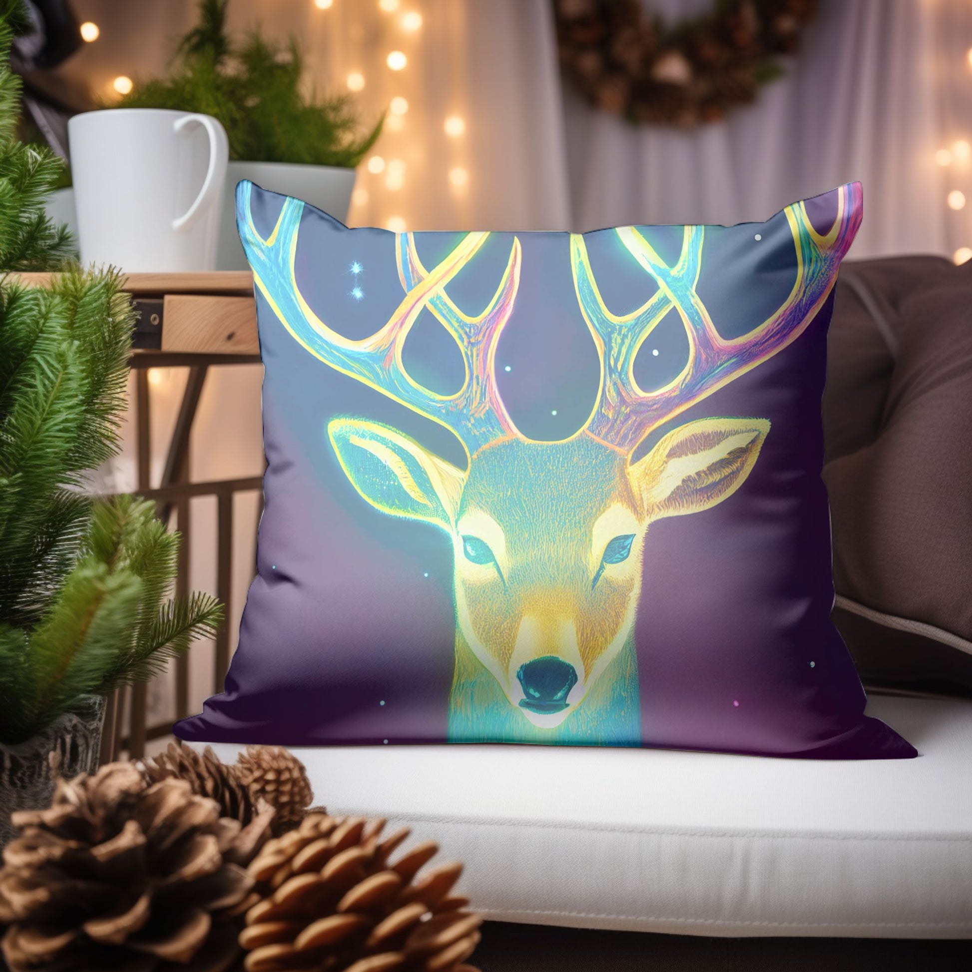 Christmas-Themed Pillow Cover with Cheerful Reindeer Artwork