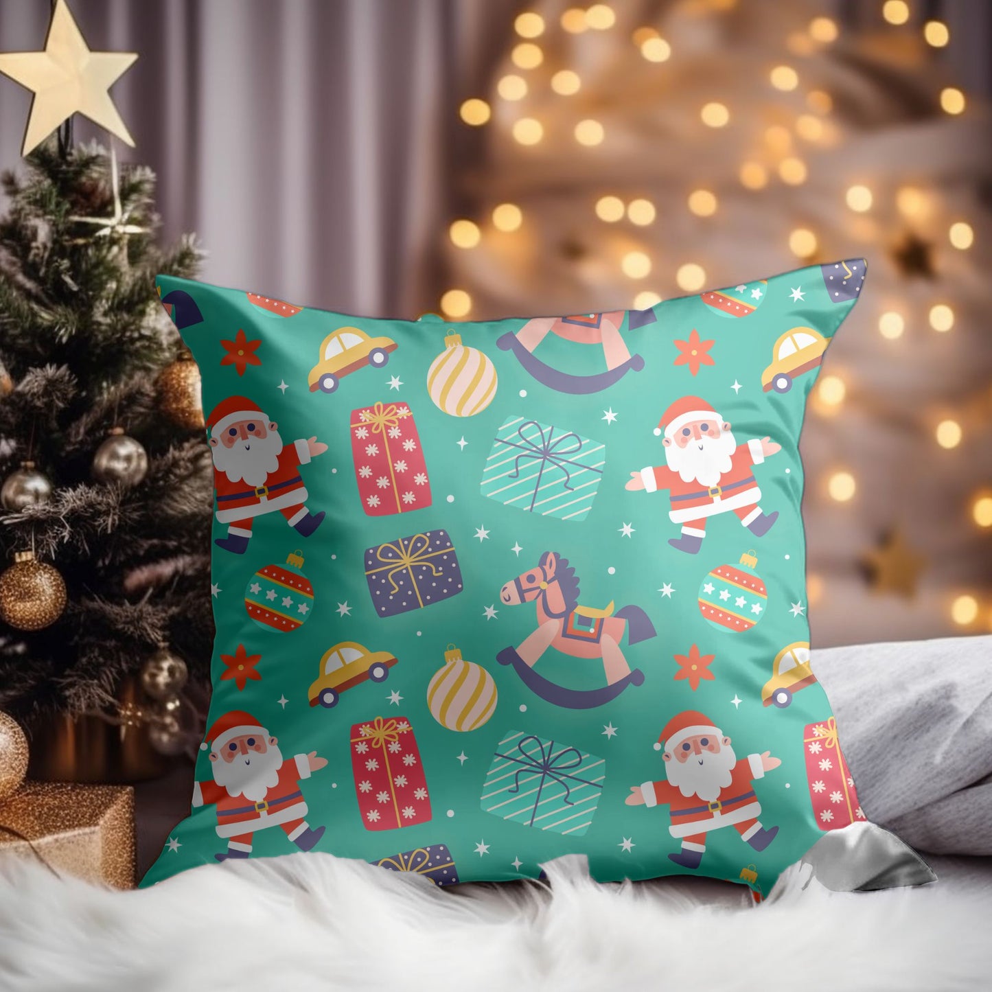 Detailed Close-up of Festive Kids' Room Christmas Pillow