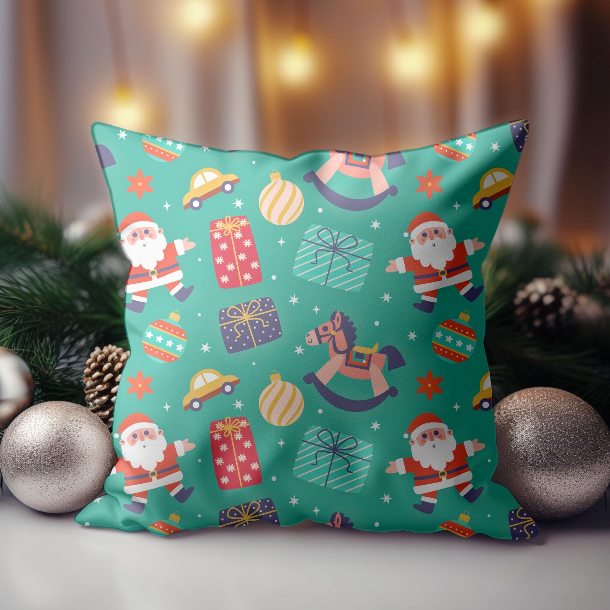 Festive Holiday Pillow for Children's Room in Green