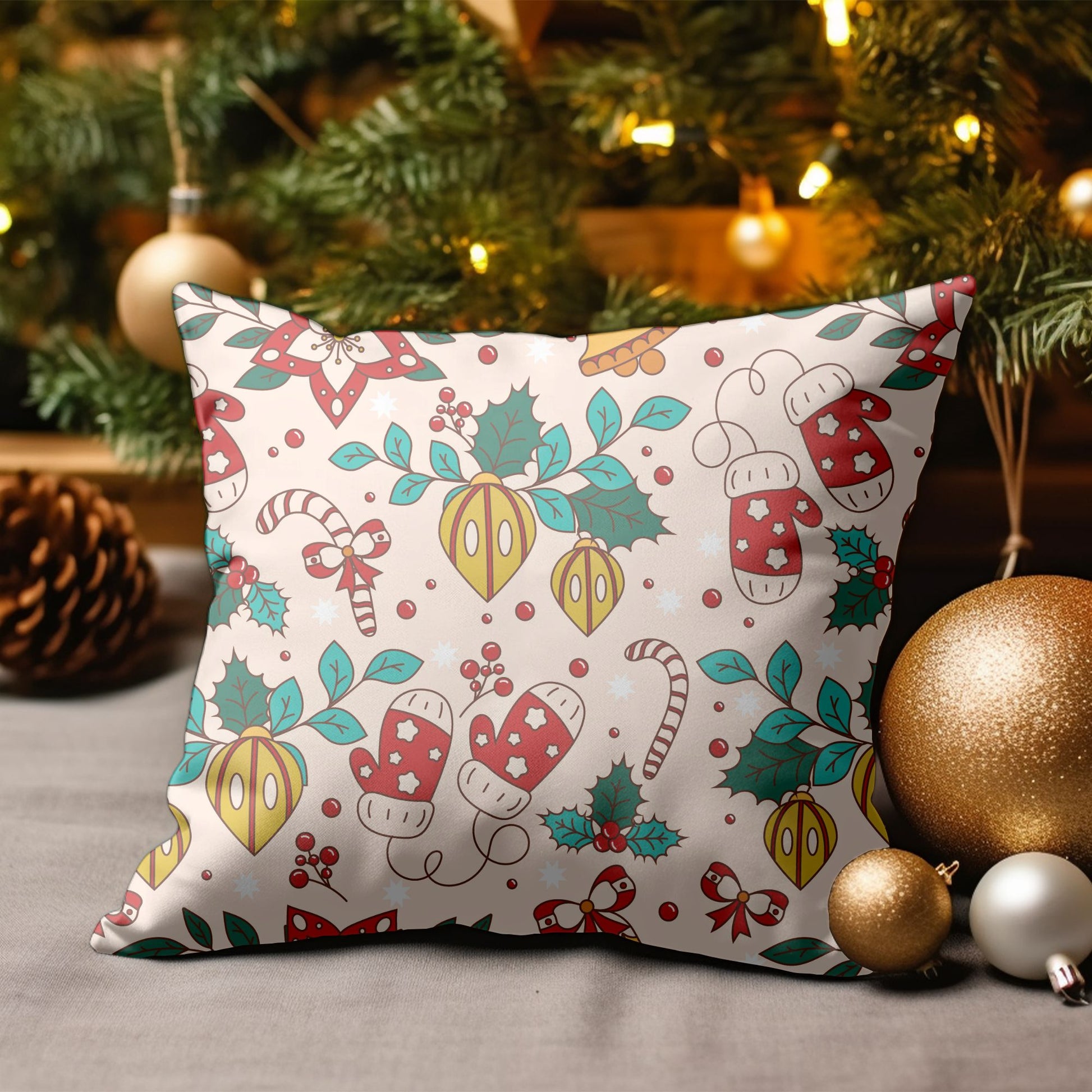Red and Green Holiday Decor Pillow with 'Joy' Typography