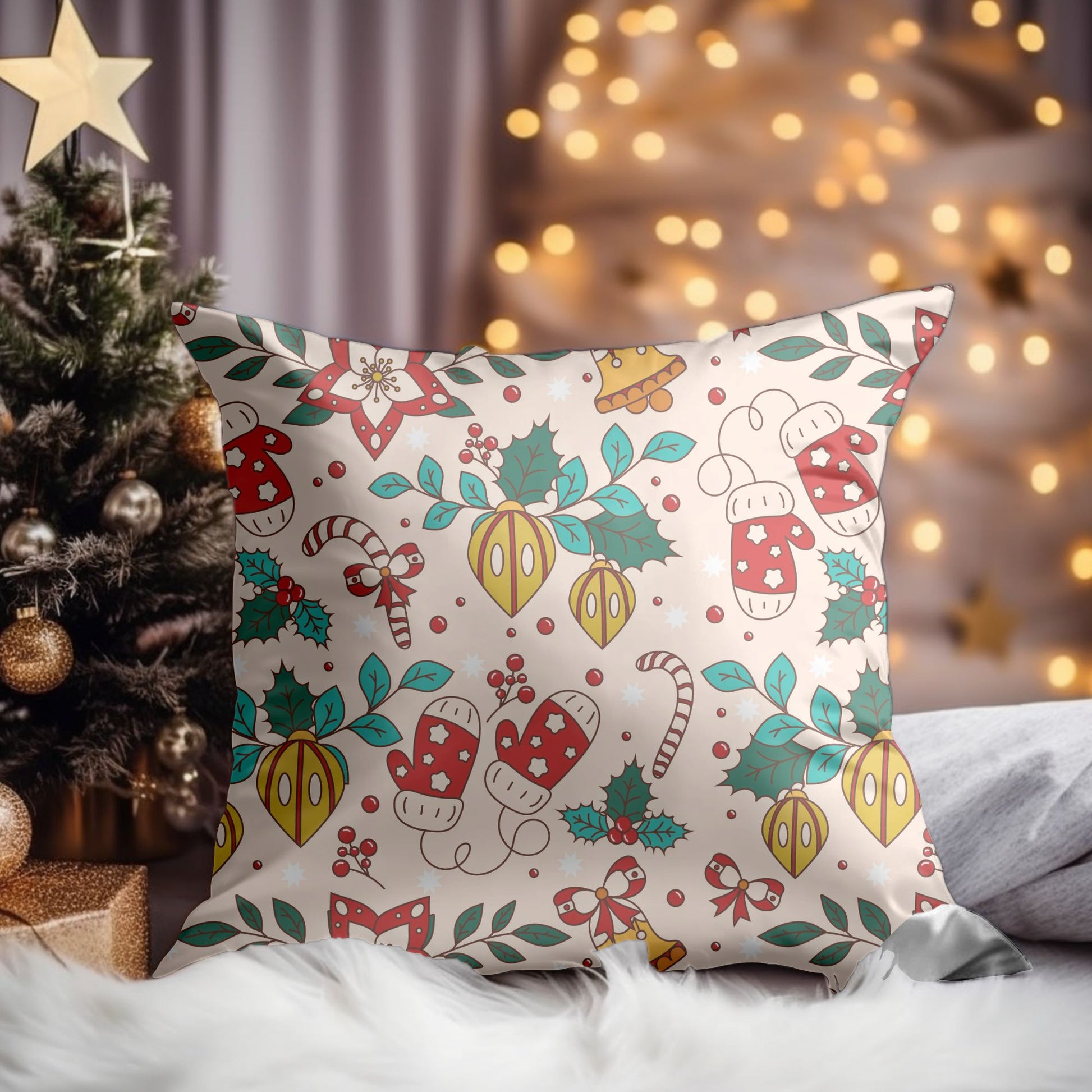 Detailed Close-up of Festive Holiday Joy Cushion