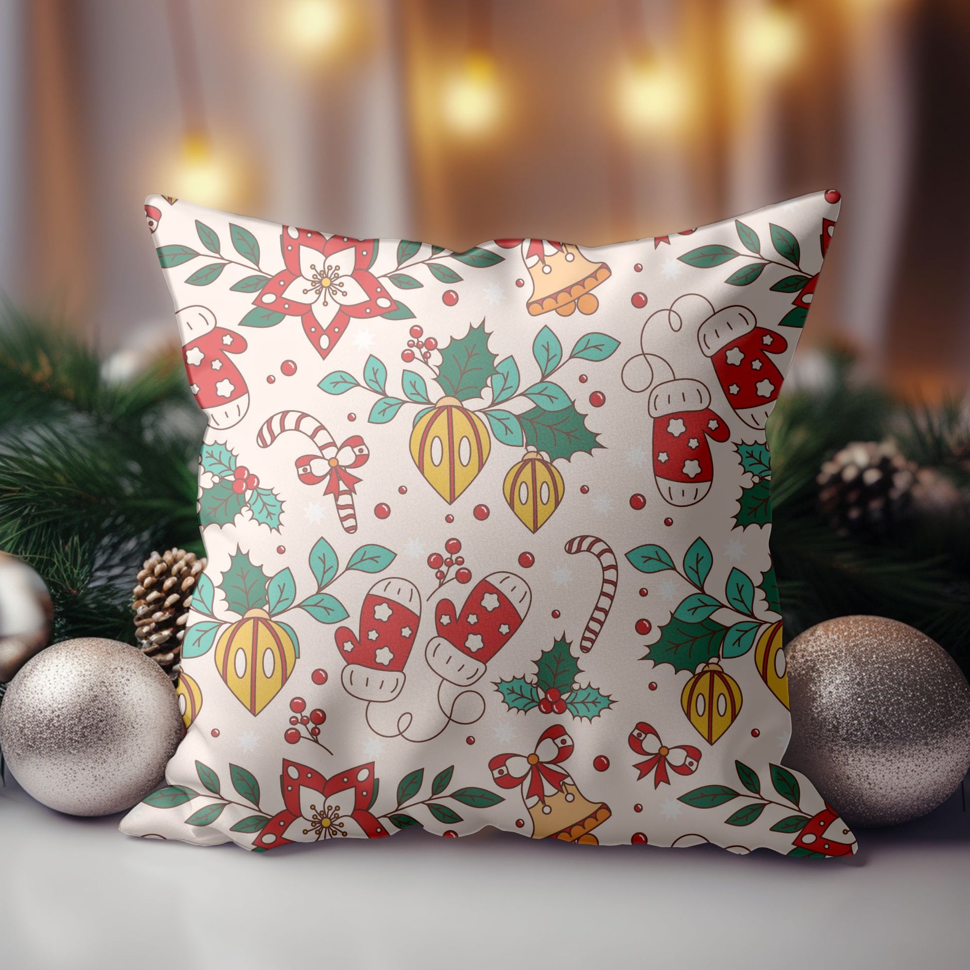 Festive Red and Green Christmas Pillow